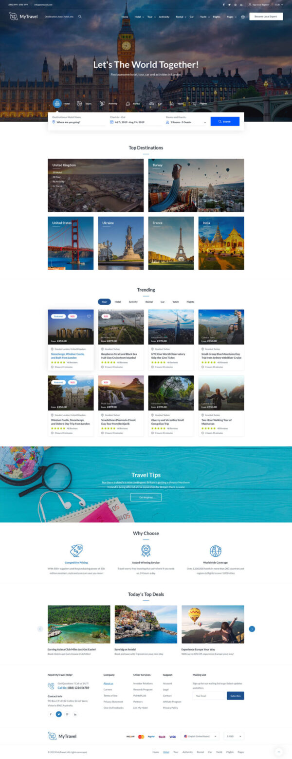 MyTravel - Tours & Hotel Bookings WooCommerce Theme