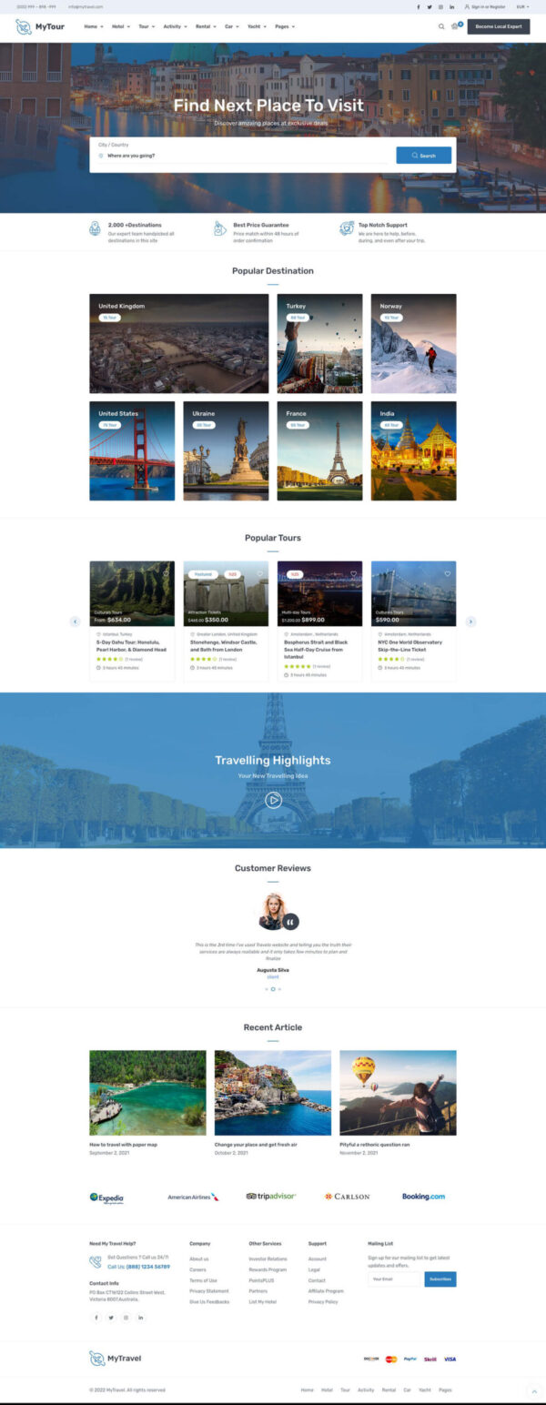 MyTravel - Tours & Hotel Bookings WooCommerce Theme