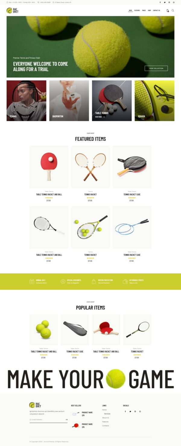 Racquet - Tennis, Badminton & Squash WordPress Theme