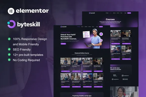 ByteSkill - IT Online Course & Education Elementor Pro Template Kit