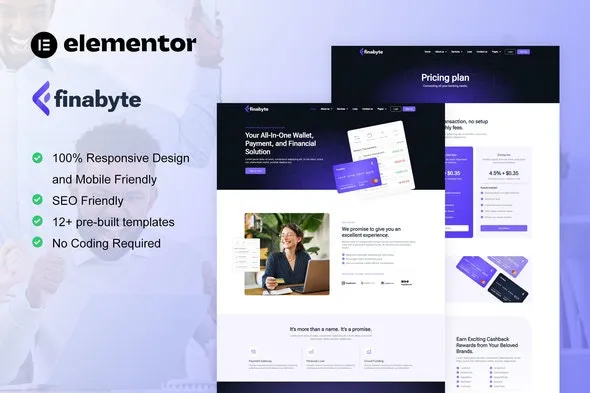 FinaByte - Saas & Fintech Startup Elementor Template Kit