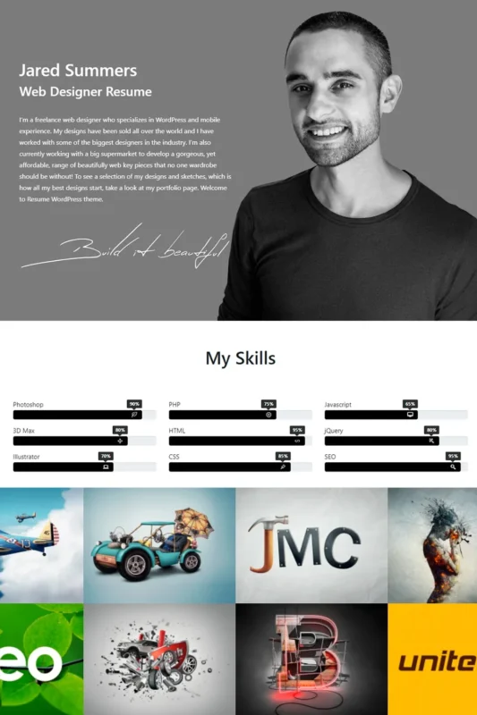 Resume WordPress Theme CV & vCard Template by Visualmodo
