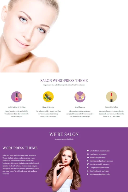 Salon WordPress Theme Beauty & Spa Services Template by Visualmodo