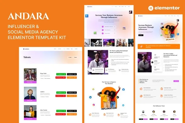 Andara - Influencer & Social Media Agency Template Elementor