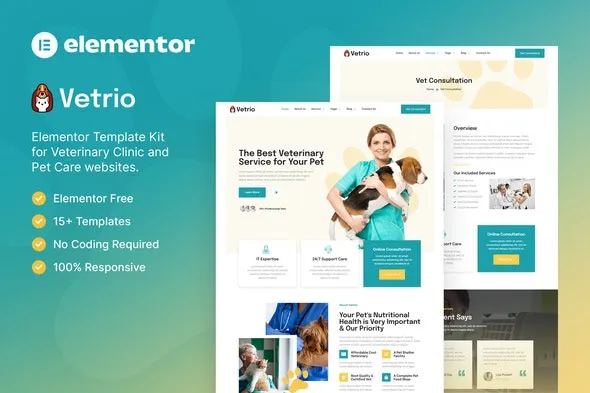 Vetrio – Veterinary Clinic & Pet Care Elementor Template Kit