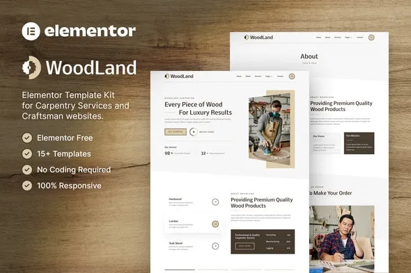 WoodLand – Carpenter & Craftsman Elementor Template Kit