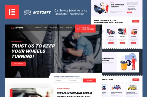 Motorfy - Car Service & Maintenance Elementor Template Kit