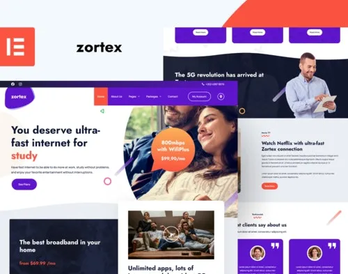 Zortex - Broadband & Internet Services Elementor Template Kit