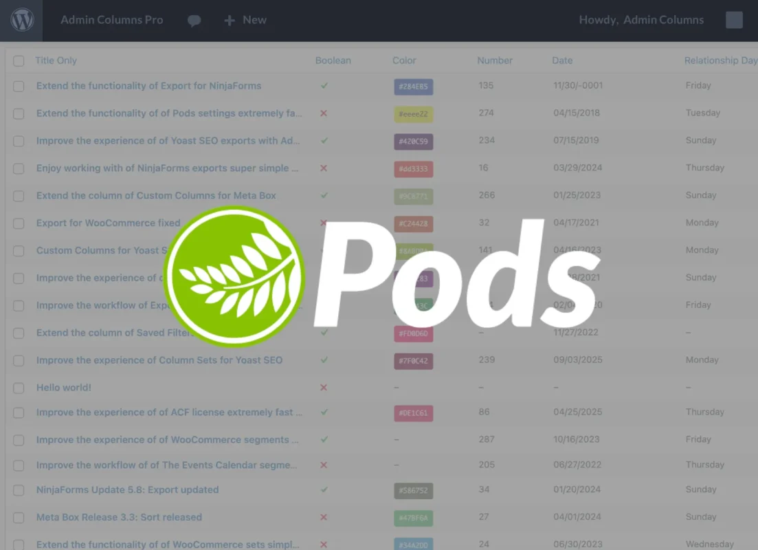 Pods for WordPress - Admin Columns Pro