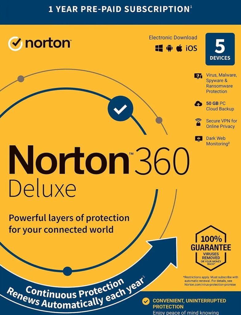 Norton 360 Deluxe | Multiple layers of protection for your devices 5 Devices | 1 Year Susbscription