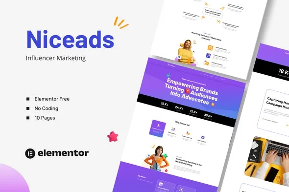 Niceads – Influencer Marketing Elementor Template Kit