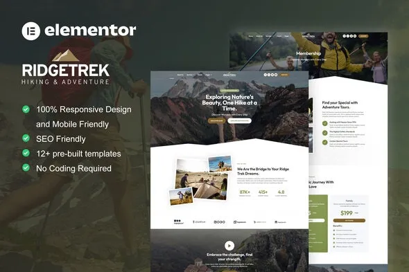 RidgeTrek – Hiking & Adventure Elementor Template Kit
