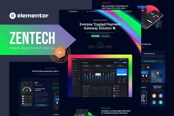Zentech – Mobile App & Fintech Startup Elementor Template Kit