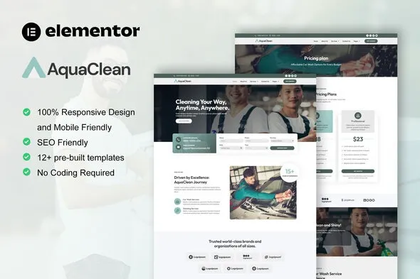 AquaClean – Car Washing & Cleaning Services Elementor Template Kit