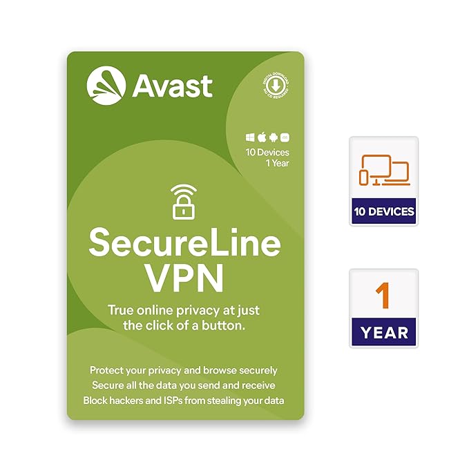 Avast SecureLine VPN - 10 Device 1 Year Secure Connection PC/Mac/Android/iOS