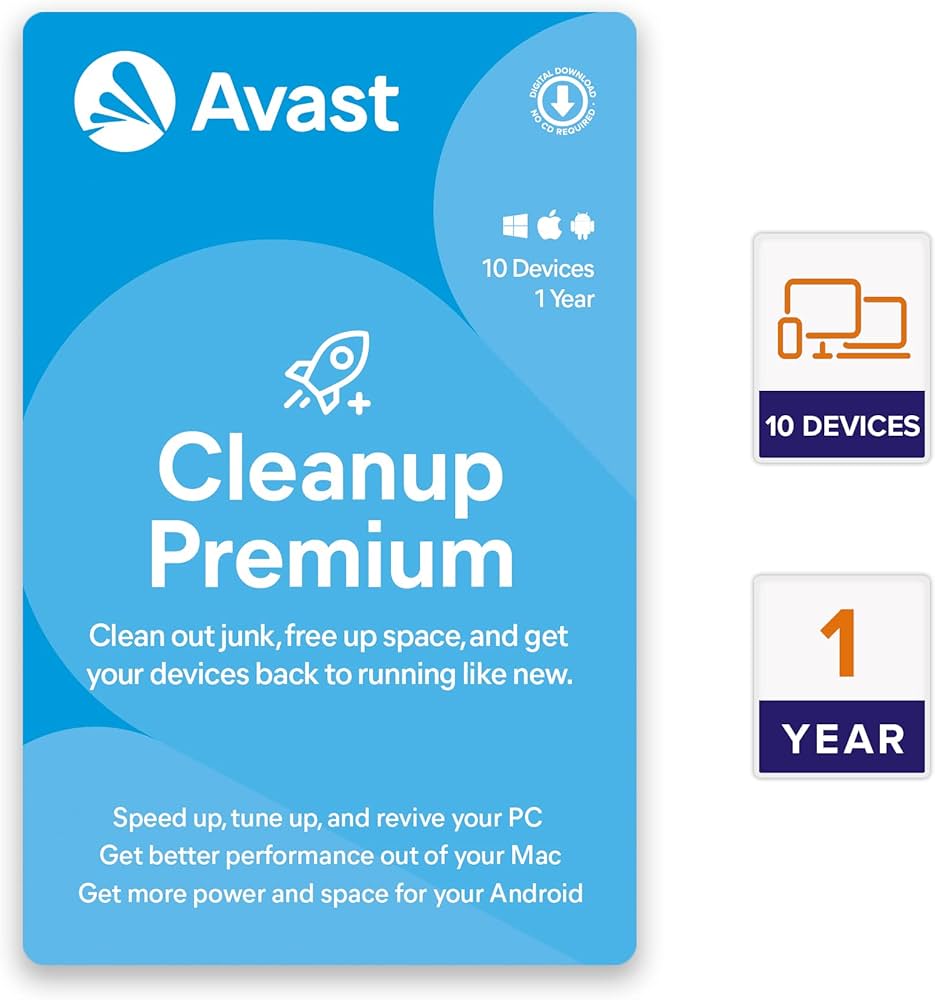 Avast Cleanup Premium - 10 Device 1 Year Fix, Clean & Optimize PC/Mac/Android/iOS