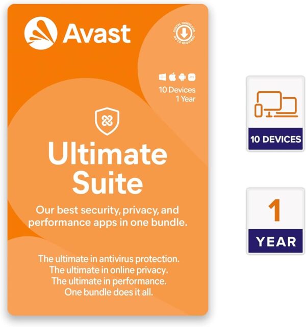 Avast Ultimate Security with VPN 10-User 1-Year | Speed Up & Clean Up Tools - PC/Mac/Android/iOS