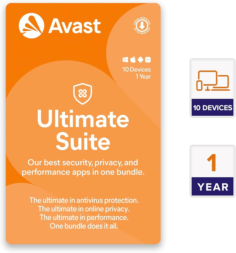 Avast Ultimate Security with VPN 10-User 1-Year | Speed Up & Clean Up Tools - PC/Mac/Android/iOS