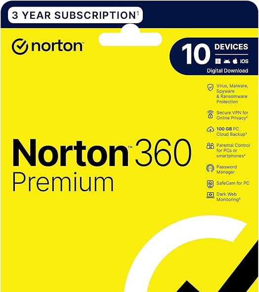 Norton 360 Premium | Advanced security and virus protection for 10 devices | 3 Year Subscription