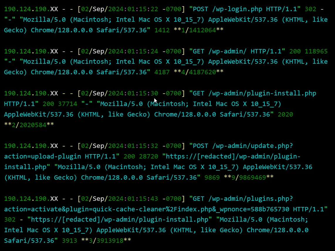 Access logs showing how WordPress site is compromised
Source: GoDaddy