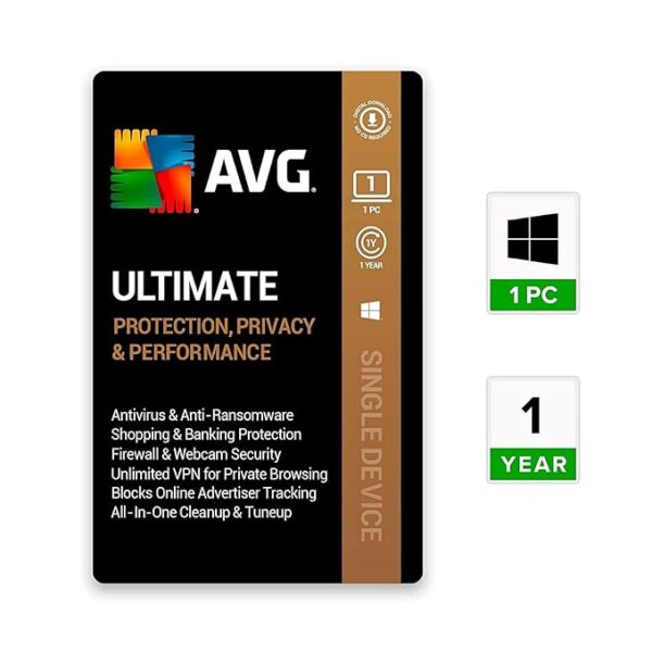 AVG Ultimate (Total Security Suite w VPN, PC Cleaner & AntiTracker) (1 PC | 1 Year)