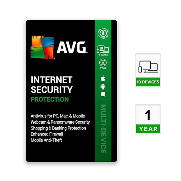 AVG Internet Security | 10 Devices 1 Year | Windows PC, Mac, Android & iOS