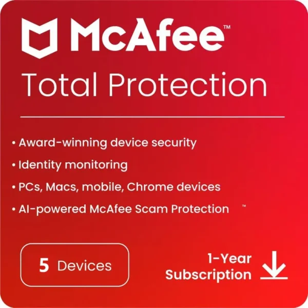 McAfee Total Protection 2024 5 Device 1 Year (PC/Mac/Android/iOS)