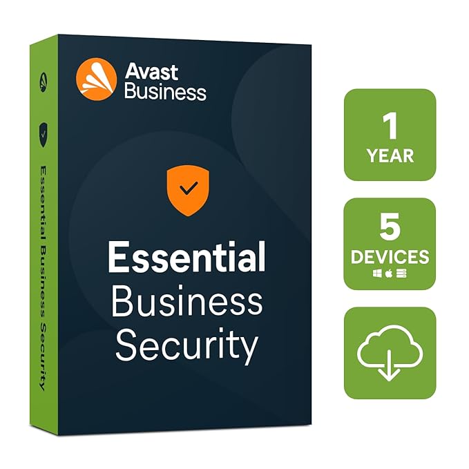 Avast Essential Business Security | 5 Devices, 1 Year | Endpoint Protection, Ransomware & Phishing Defense | Online Management Platform | Windows, MacOS & Server