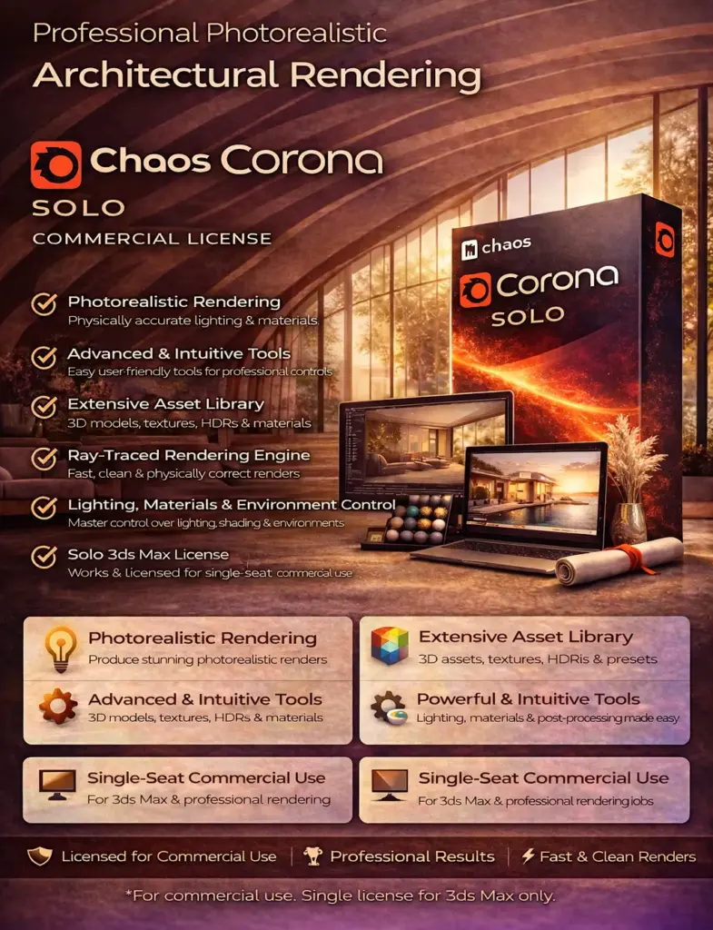 Chaos Corona Solo - Renderer for architectural visualization | Commercial License | 1 Year