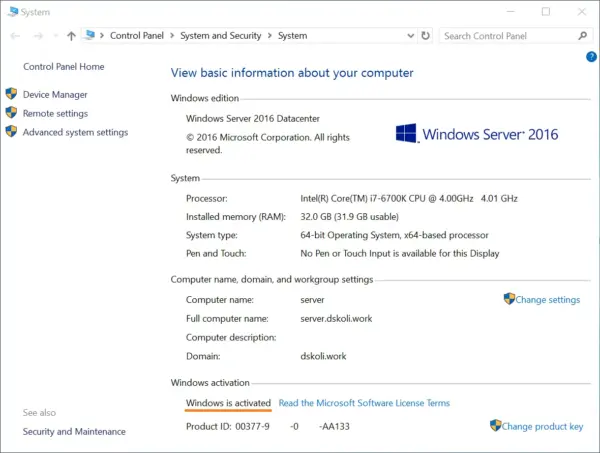 Windows Server 2016 Datacenter
