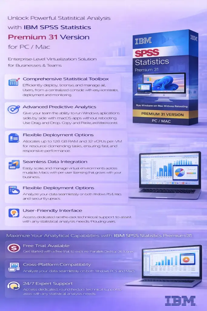 IBM SPSS Statistics Premium Subscription 31 Version 1 PC/Mac 1 Key Lifetime