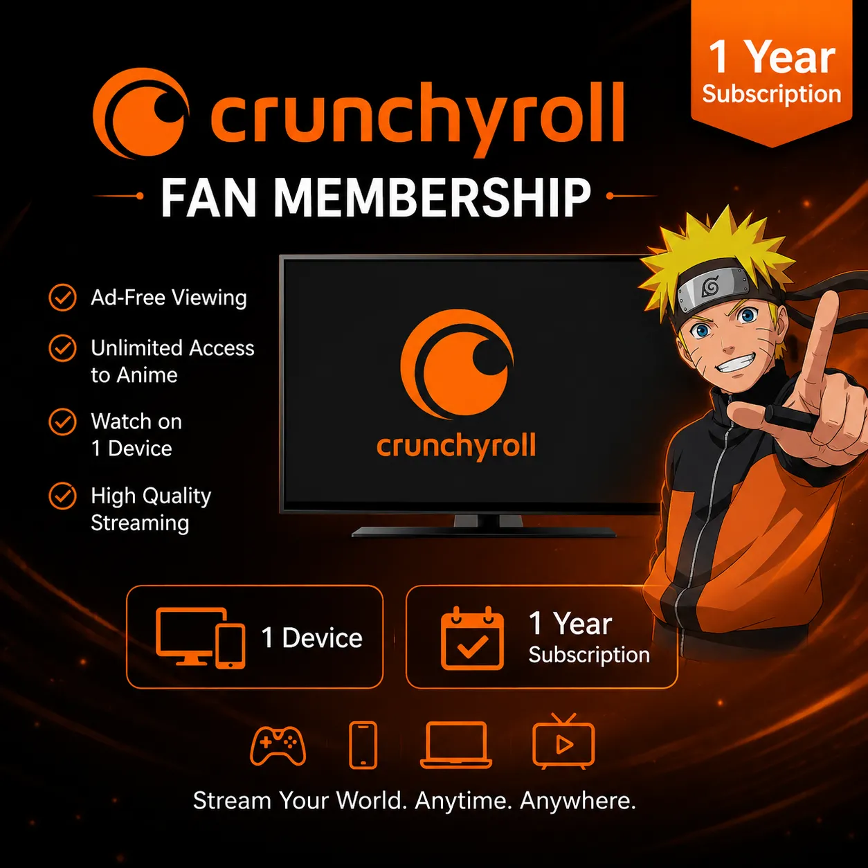 Crunchyroll Fan Membership - 1 Device - 1 Year Subscription Crunchyroll Fan Membership | 1 Device | 1 Year Subscription