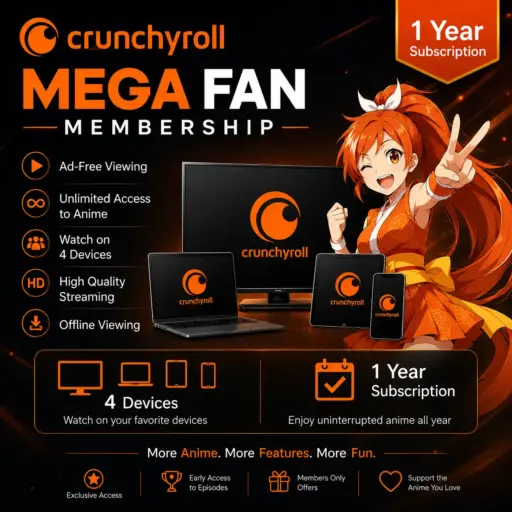 Crunchyroll Mega Fan Membership | 4 Devices | 1 Year Subscription