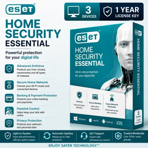 ESET Home Security Essential | 3 Device | 1 Year License Key