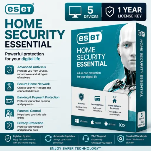 ESET Home Security Essential | 5 Device | 1 Year License Key