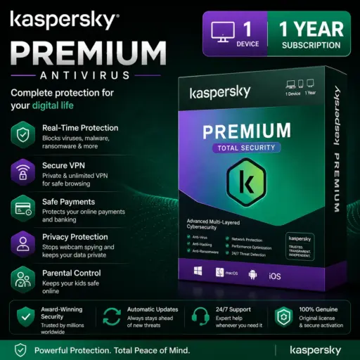 Kaspersky Premium Antivirus | Total Security | 1 Device | 1 Year Subscription