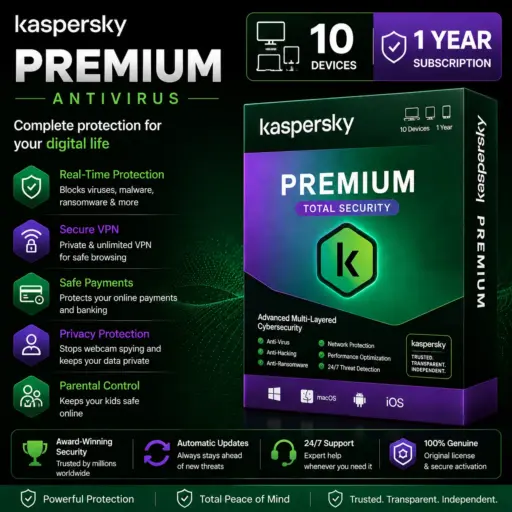Kaspersky Premium Antivirus | Total Security | 10 Device | 1 Year Subscription