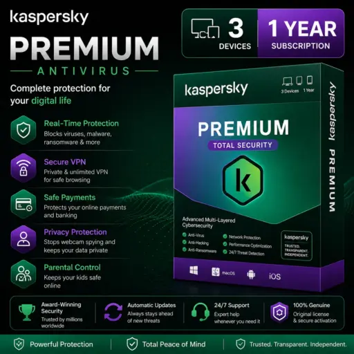 Kaspersky Premium Antivirus | Total Security | 3 Device | 1 Year Subscription