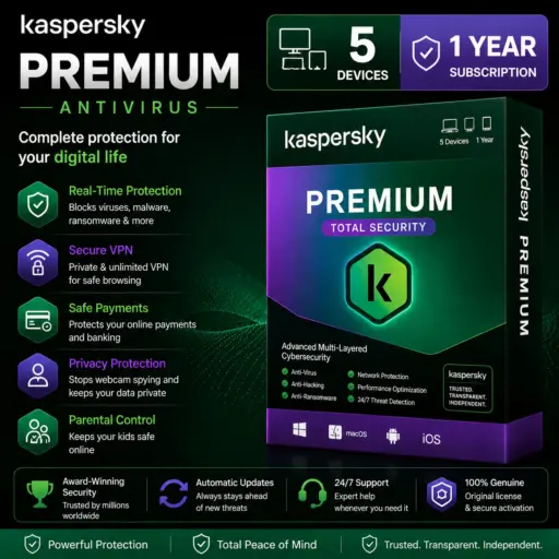 Kaspersky Premium Antivirus | Total Security | 5 Device | 1 Year Subscription