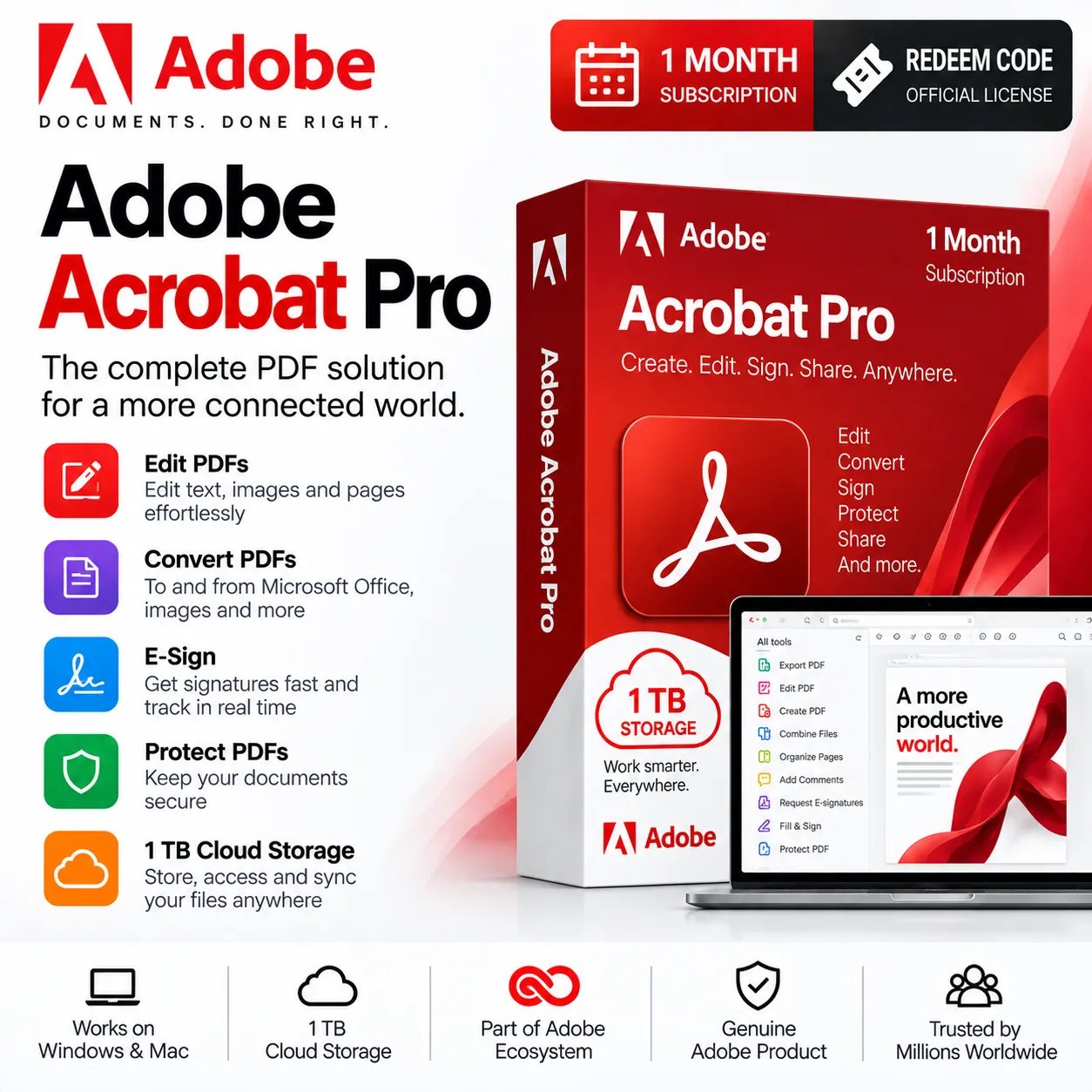 Adobe Acrobat Pro - 1TB Storage - 1 Month Redeem Code Adobe Acrobat Pro | 1TB Storage | 1 Month Redeem Code