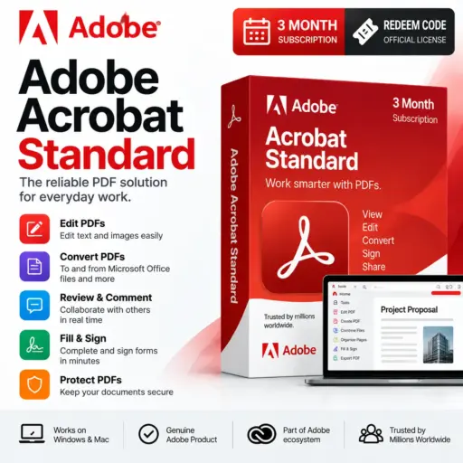 Adobe Acrobat Standard | Redeem Code | 3 Month Subscription