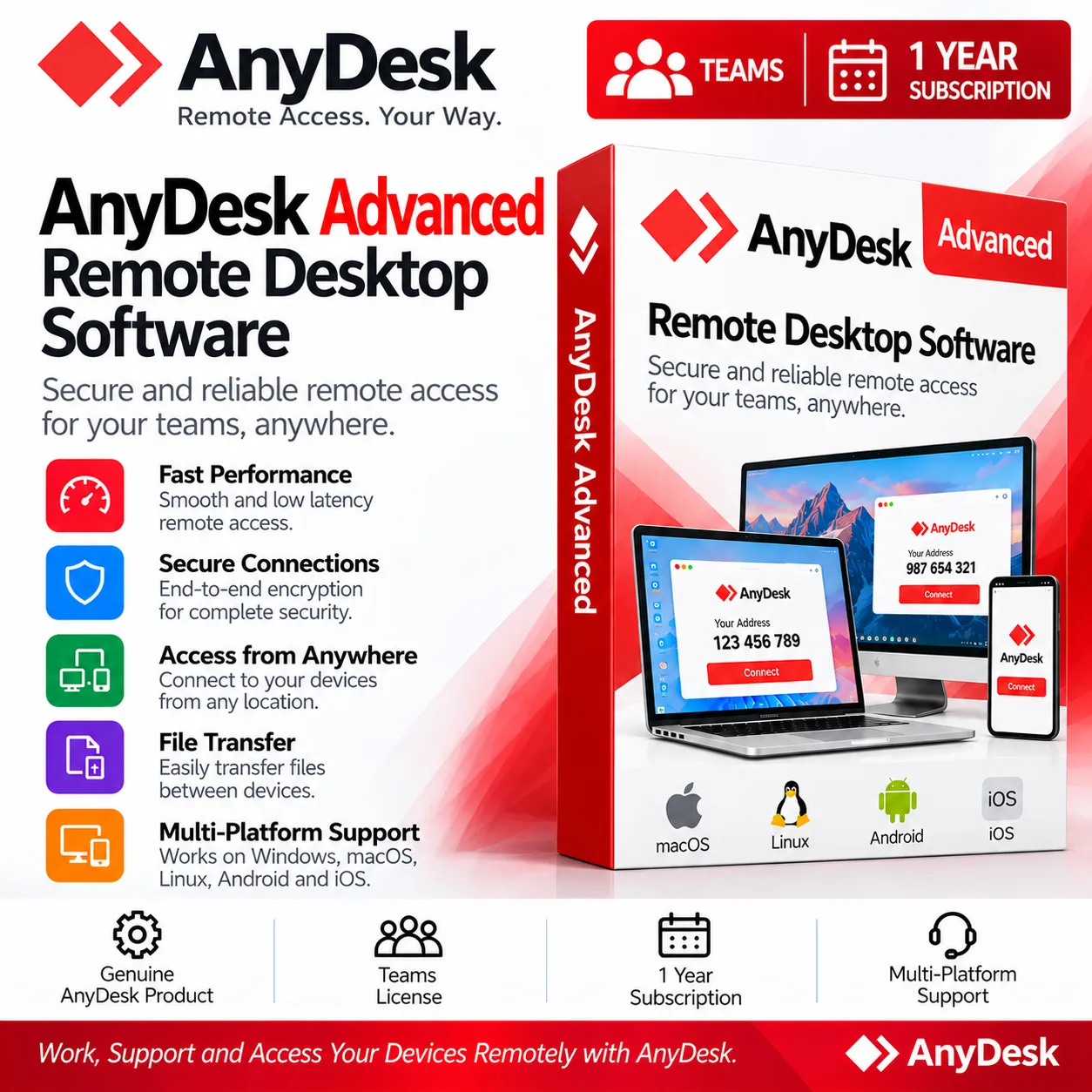AnyDesk Advanced Remote Desktop Software - Teams - 1 Year Subscription AnyDesk Advanced Remote Desktop Software | Teams | 1 Year Subscription