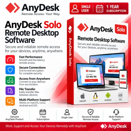 AnyDesk Solo Remote Desktop Software | Single User | 1 Year Subscription